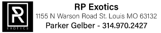 RP Exotics<br />
1155 N Warson Road Saint Louis MO 63132</p>
<p>Parker Gelber</p>
<p>314.970.2427